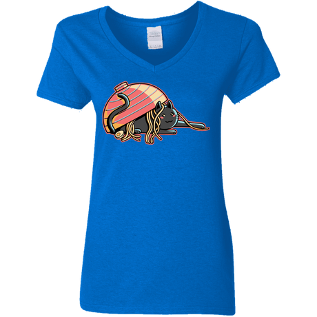 T-Shirts Royal / S Ramen Loving Cat Women's V-Neck T-Shirt