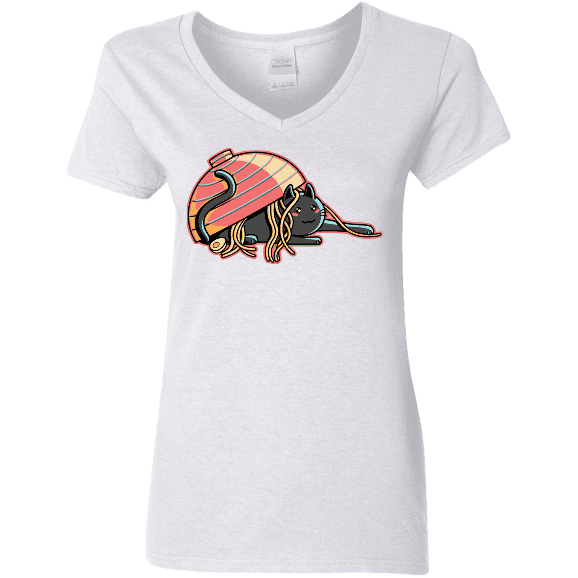 T-Shirts White / S Ramen Loving Cat Women's V-Neck T-Shirt