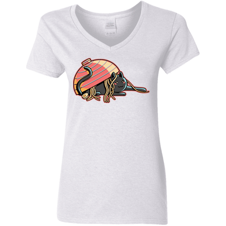 T-Shirts White / S Ramen Loving Cat Women's V-Neck T-Shirt