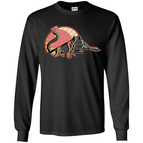 T-Shirts Black / YS Ramen Loving Cat Youth Long Sleeve T-Shirt