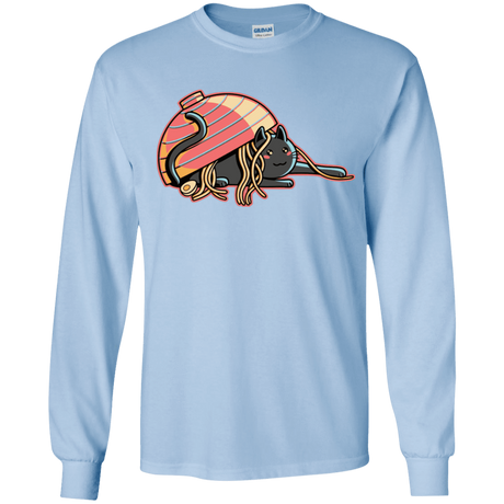 T-Shirts Light Blue / YS Ramen Loving Cat Youth Long Sleeve T-Shirt