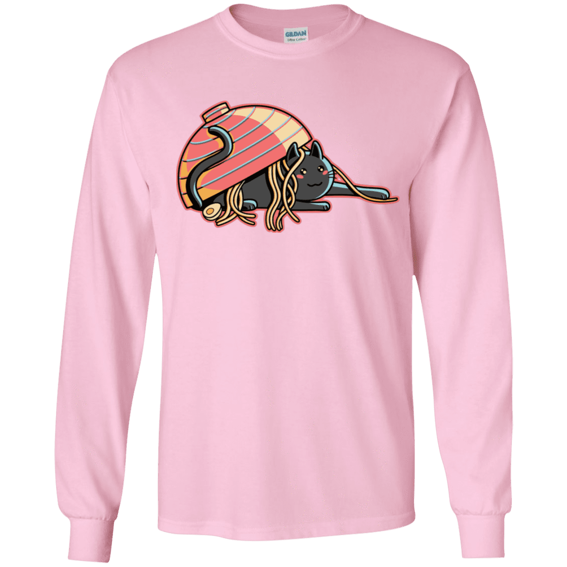 T-Shirts Light Pink / YS Ramen Loving Cat Youth Long Sleeve T-Shirt