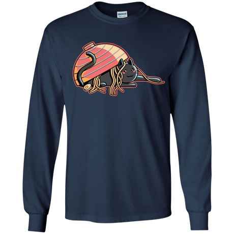 T-Shirts Navy / YS Ramen Loving Cat Youth Long Sleeve T-Shirt