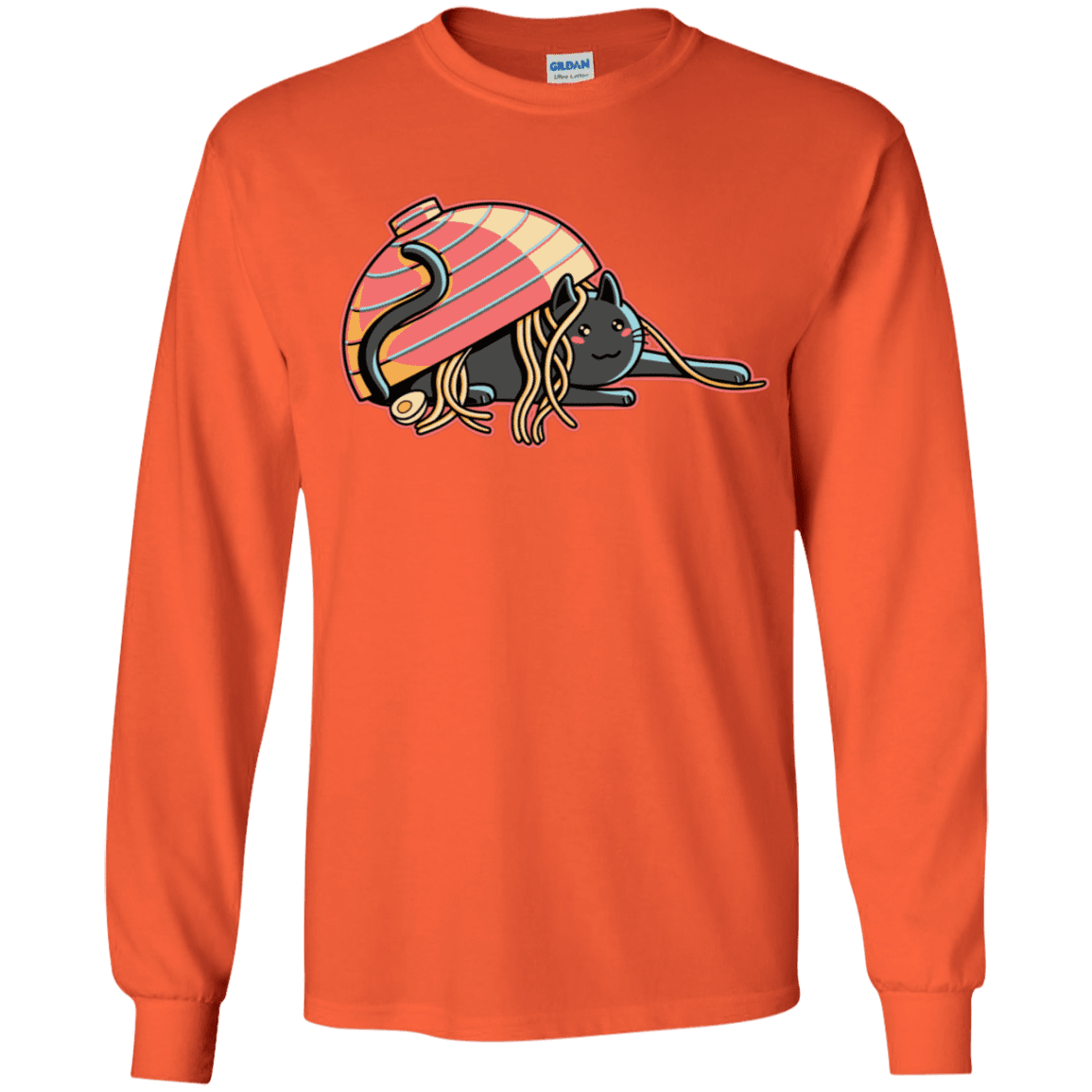 T-Shirts Orange / YS Ramen Loving Cat Youth Long Sleeve T-Shirt
