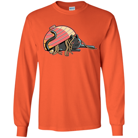 T-Shirts Orange / YS Ramen Loving Cat Youth Long Sleeve T-Shirt