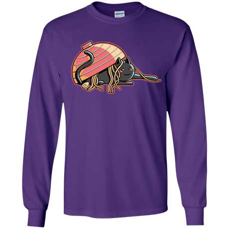 T-Shirts Purple / YS Ramen Loving Cat Youth Long Sleeve T-Shirt