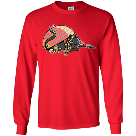 T-Shirts Red / YS Ramen Loving Cat Youth Long Sleeve T-Shirt