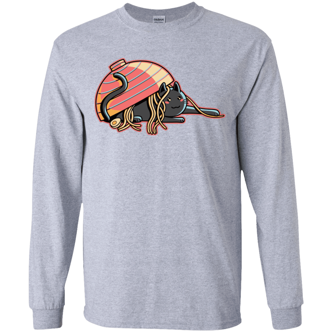 T-Shirts Sport Grey / YS Ramen Loving Cat Youth Long Sleeve T-Shirt