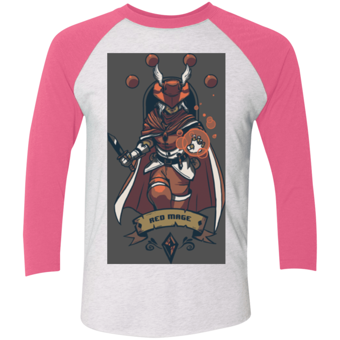 T-Shirts Heather White/Vintage Pink / X-Small Red Mage Men's Triblend 3/4 Sleeve