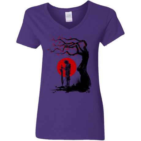 T-Shirts Purple / S Red Sun in Zanarkand Women's V-Neck T-Shirt