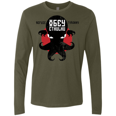 T-Shirts Military Green / Small Refuse Tyranny, Obey Cthulhu Men's Premium Long Sleeve