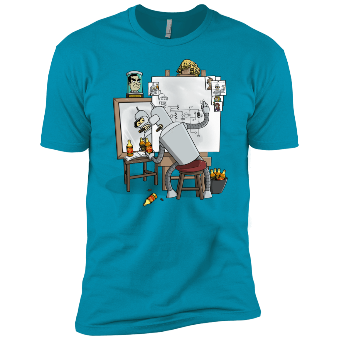 T-Shirts Turquoise / YXS Retrato de un Robot Boys Premium T-Shirt
