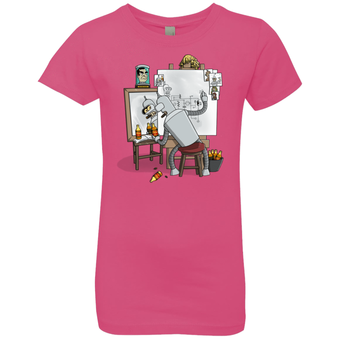 T-Shirts Hot Pink / YXS Retrato de un Robot Girls Premium T-Shirt