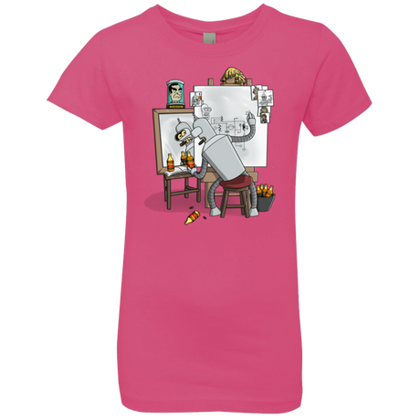 T-Shirts Hot Pink / YXS Retrato de un Robot Girls Premium T-Shirt