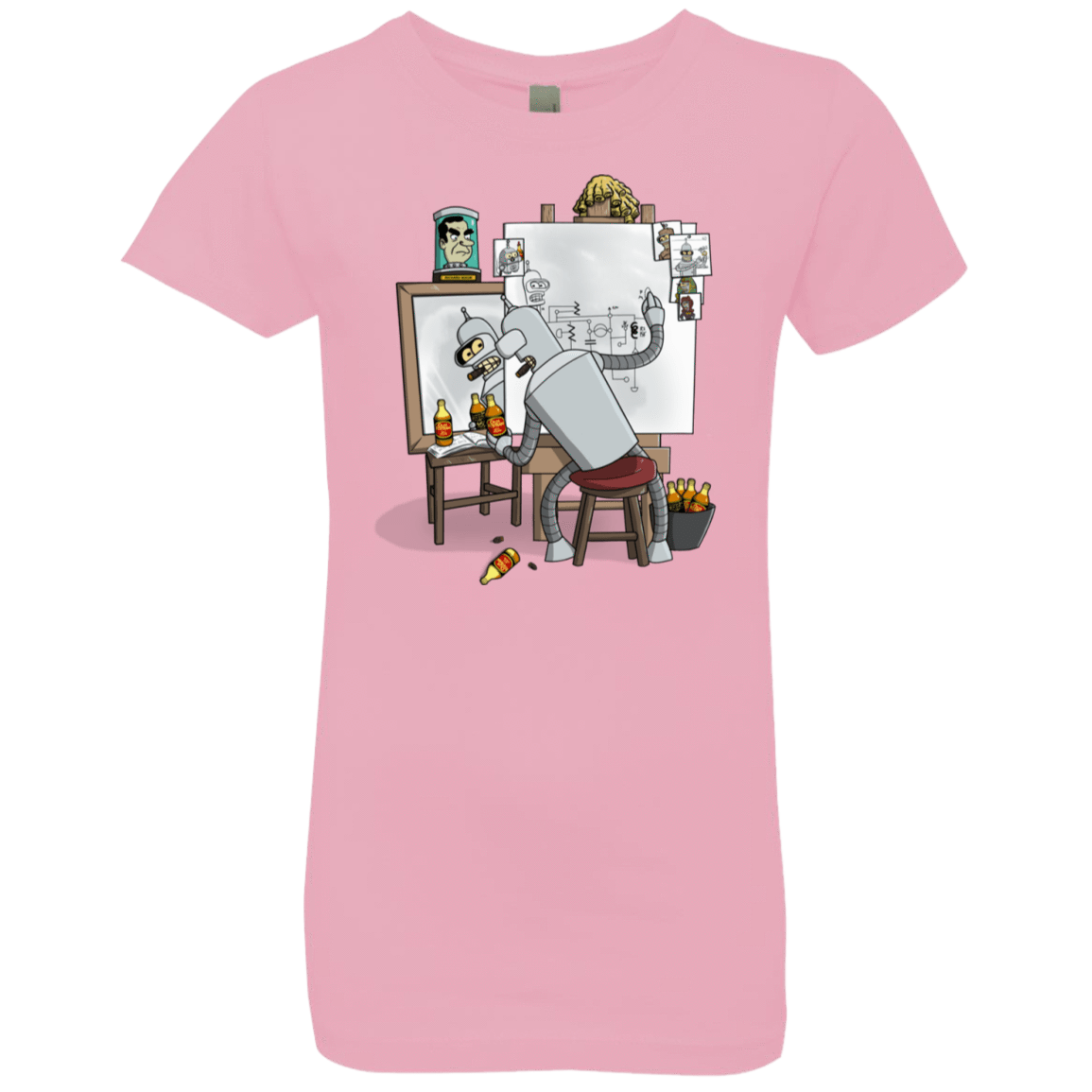 T-Shirts Light Pink / YXS Retrato de un Robot Girls Premium T-Shirt