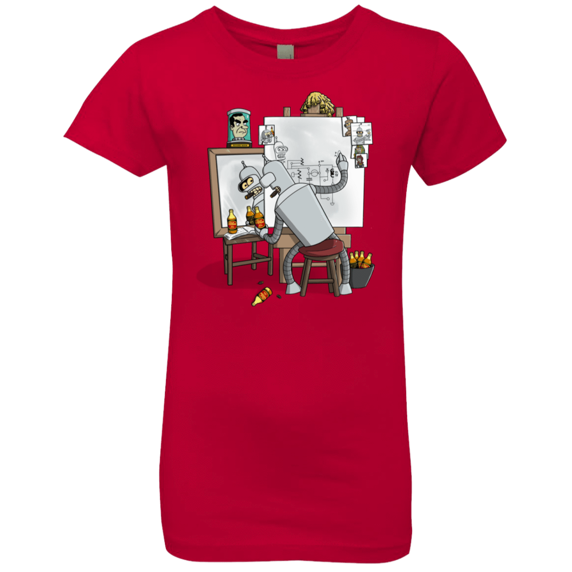 T-Shirts Red / YXS Retrato de un Robot Girls Premium T-Shirt