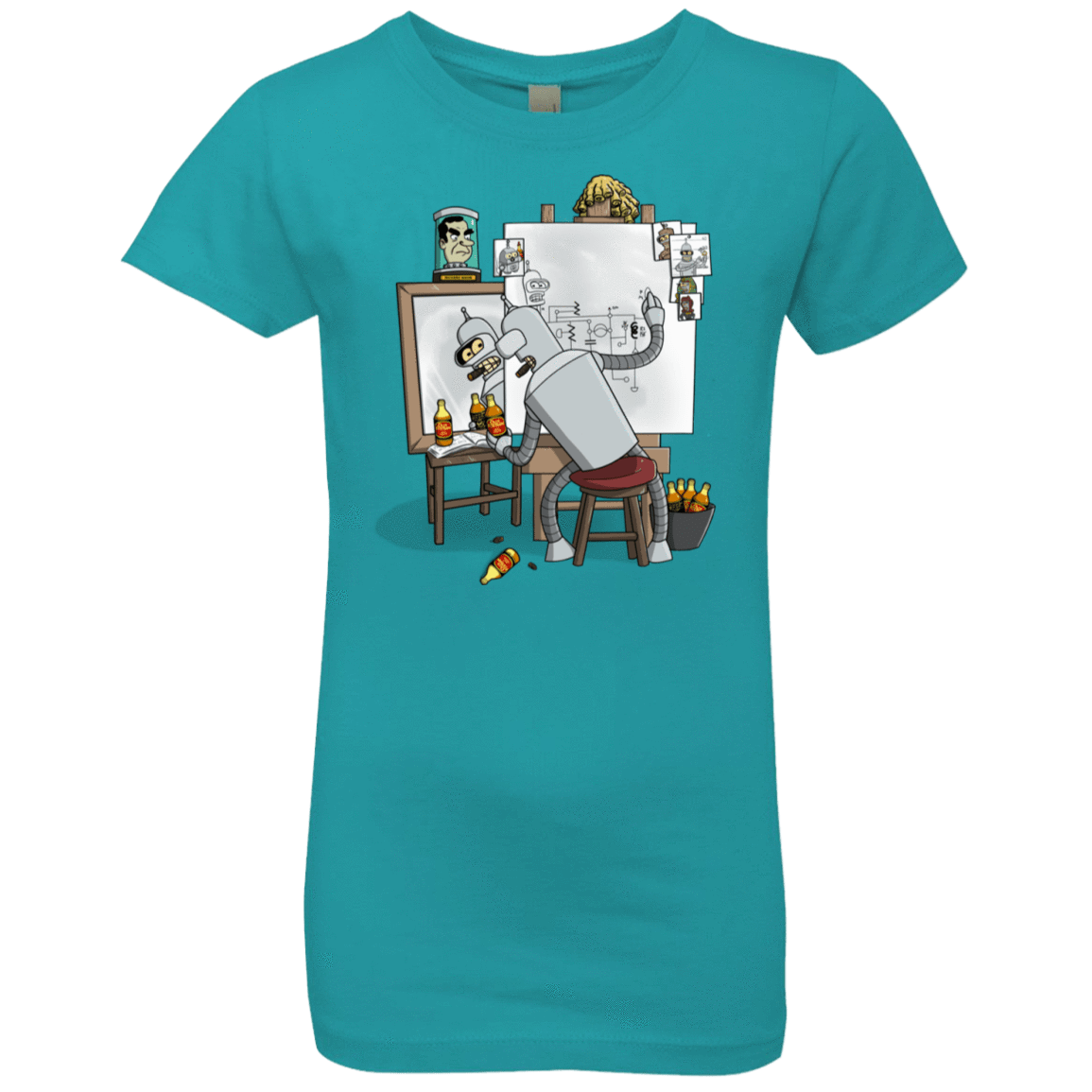 T-Shirts Tahiti Blue / YXS Retrato de un Robot Girls Premium T-Shirt