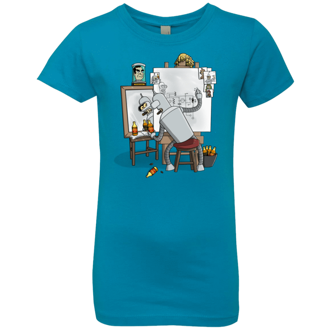 T-Shirts Turquoise / YXS Retrato de un Robot Girls Premium T-Shirt