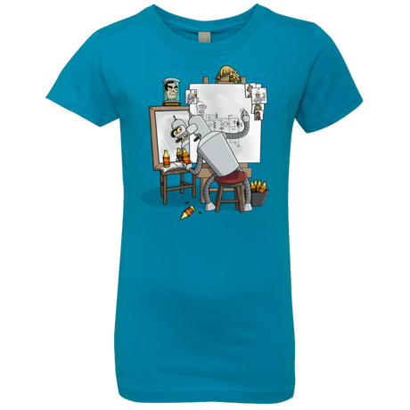 T-Shirts Turquoise / YXS Retrato de un Robot Girls Premium T-Shirt