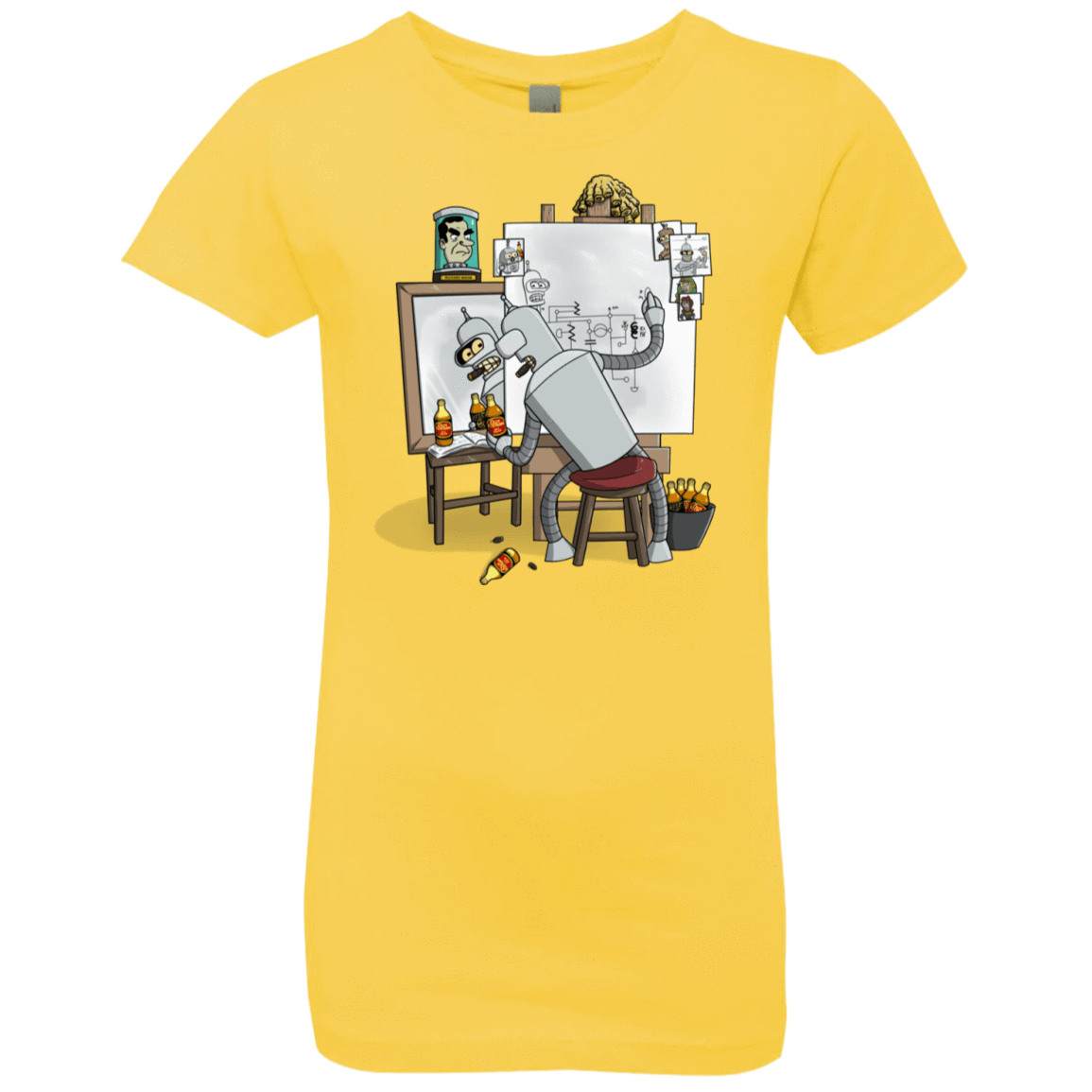 T-Shirts Vibrant Yellow / YXS Retrato de un Robot Girls Premium T-Shirt