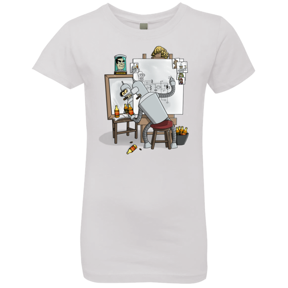 T-Shirts White / YXS Retrato de un Robot Girls Premium T-Shirt