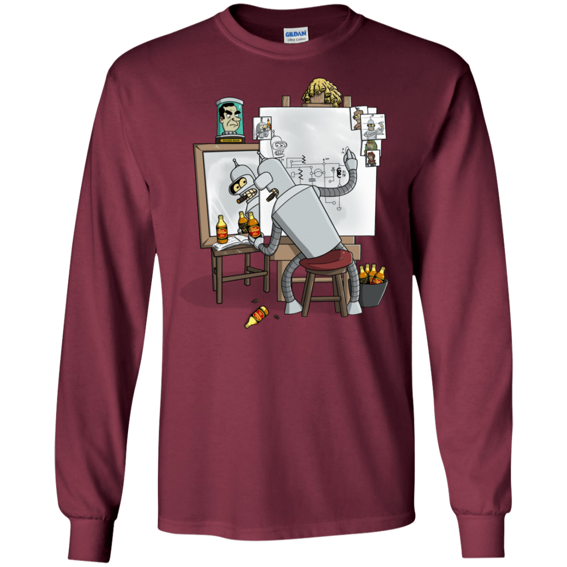 T-Shirts Maroon / S Retrato de un Robot Men's Long Sleeve T-Shirt