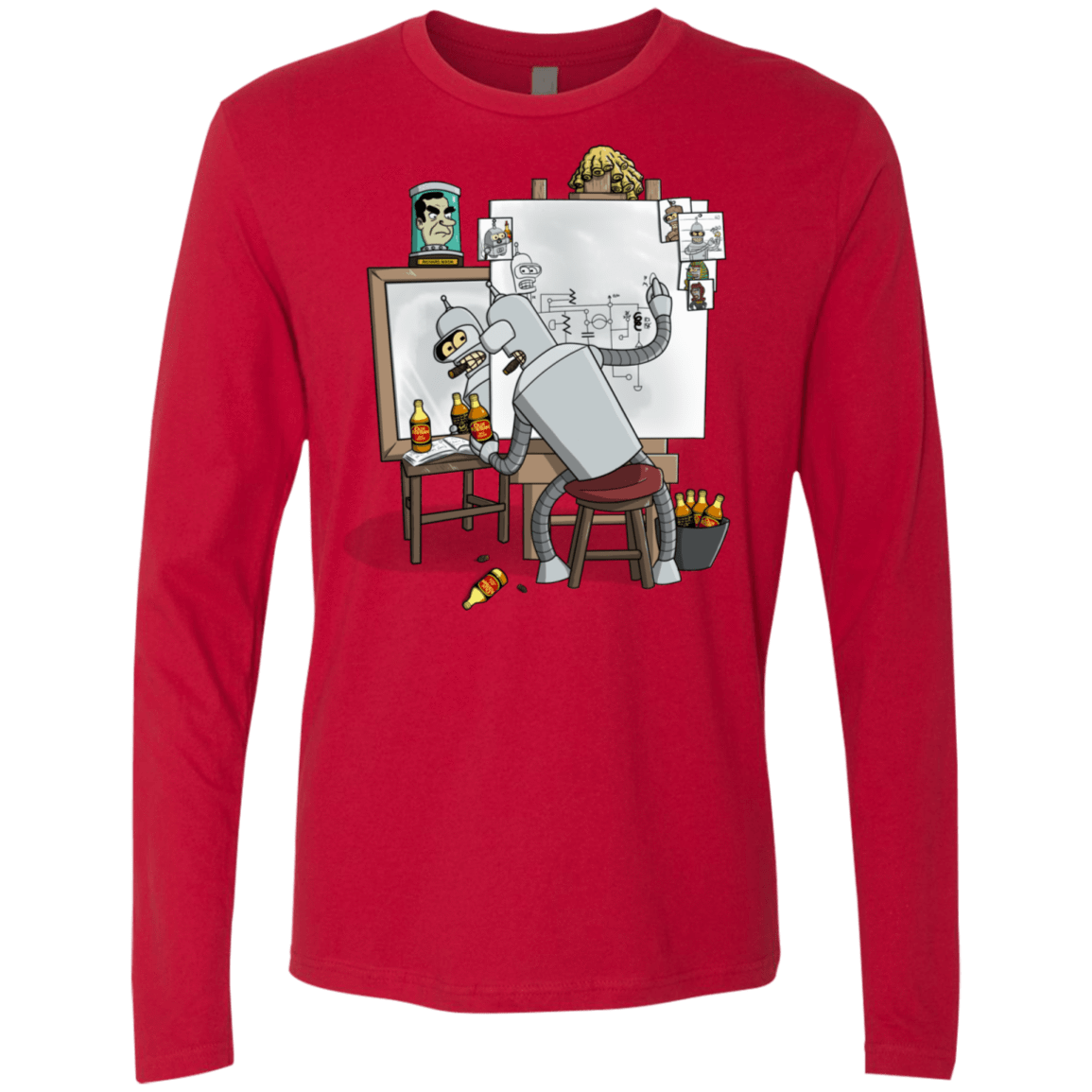 T-Shirts Red / S Retrato de un Robot Men's Premium Long Sleeve