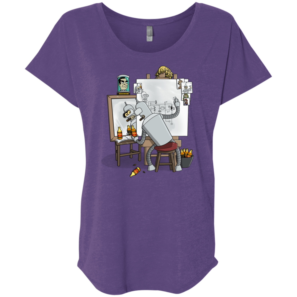 T-Shirts Purple Rush / X-Small Retrato de un Robot Triblend Dolman Sleeve