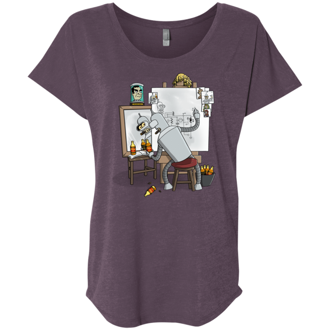 T-Shirts Vintage Purple / X-Small Retrato de un Robot Triblend Dolman Sleeve
