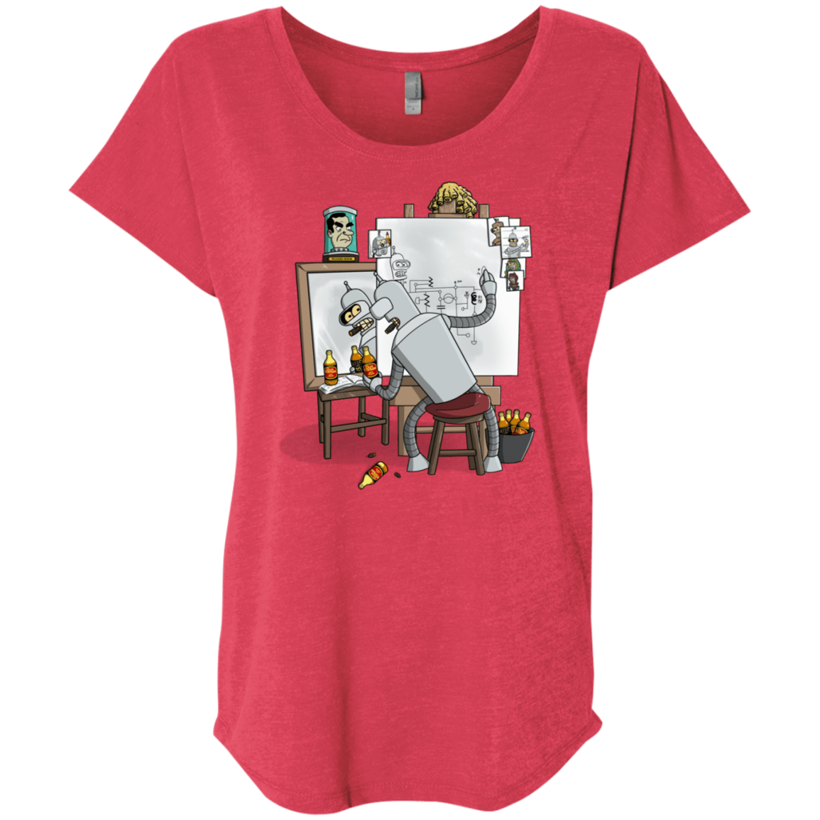 T-Shirts Vintage Red / X-Small Retrato de un Robot Triblend Dolman Sleeve