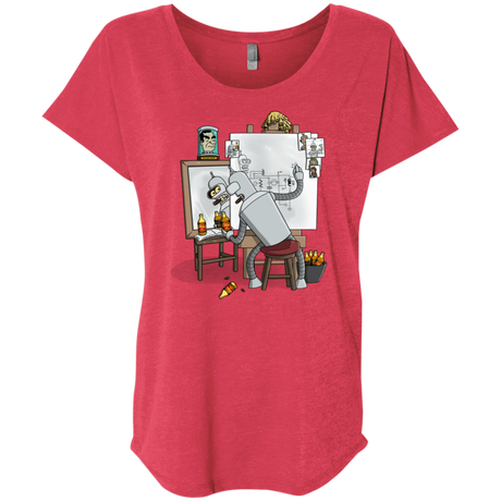 T-Shirts Vintage Red / X-Small Retrato de un Robot Triblend Dolman Sleeve