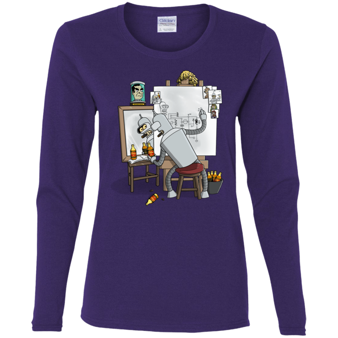 T-Shirts Purple / S Retrato de un Robot Women's Long Sleeve T-Shirt