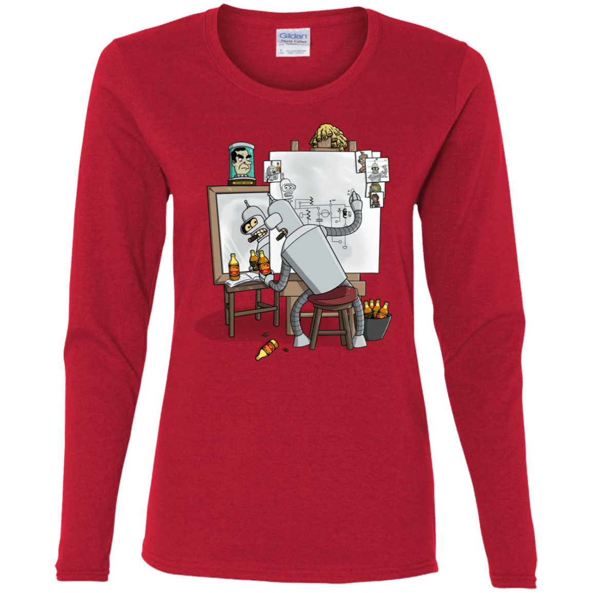 T-Shirts Red / S Retrato de un Robot Women's Long Sleeve T-Shirt