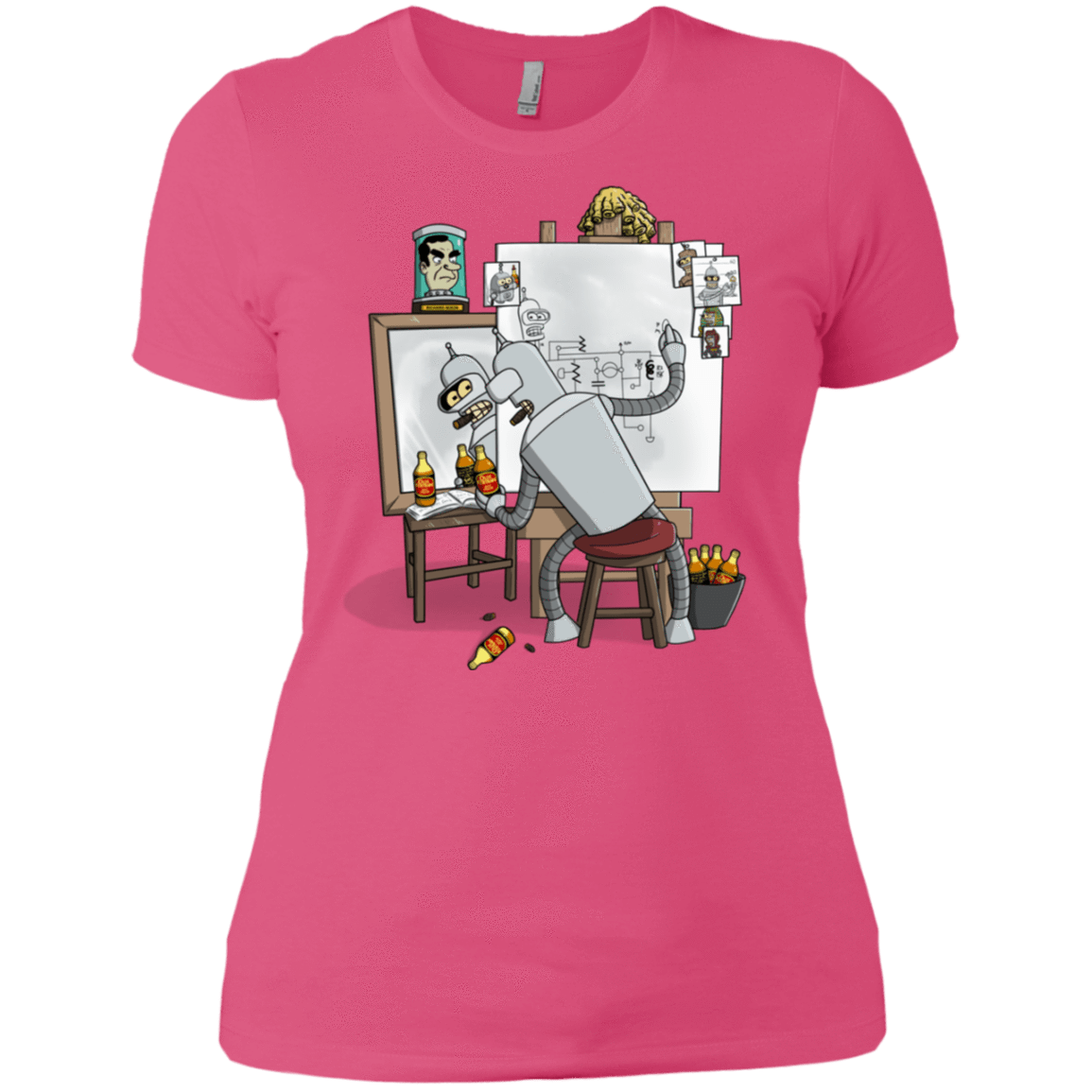 T-Shirts Hot Pink / X-Small Retrato de un Robot Women's Premium T-Shirt