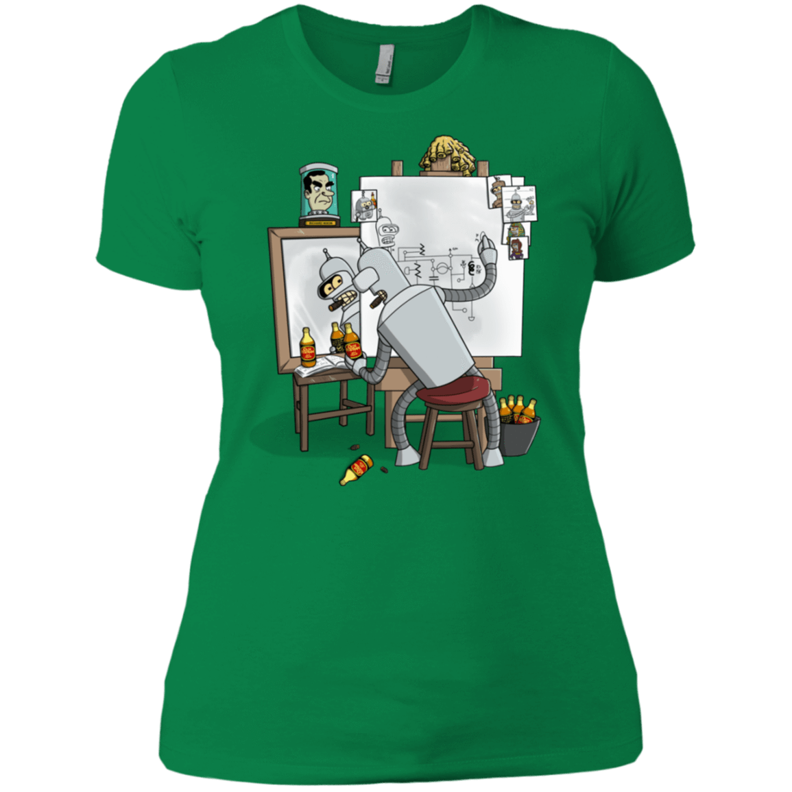 T-Shirts Kelly Green / X-Small Retrato de un Robot Women's Premium T-Shirt