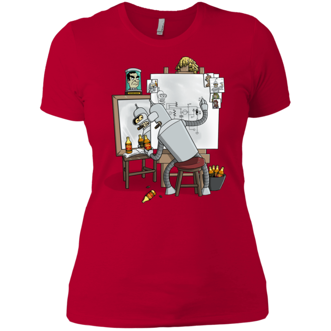 T-Shirts Red / X-Small Retrato de un Robot Women's Premium T-Shirt