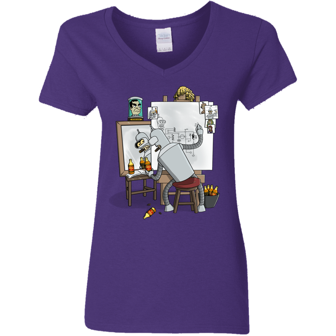 T-Shirts Purple / S Retrato de un Robot Women's V-Neck T-Shirt