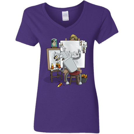 T-Shirts Purple / S Retrato de un Robot Women's V-Neck T-Shirt