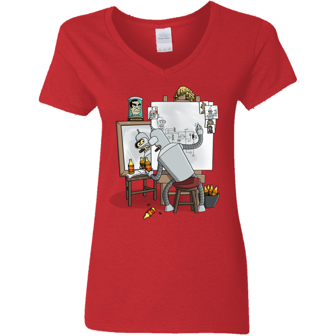 T-Shirts Red / S Retrato de un Robot Women's V-Neck T-Shirt