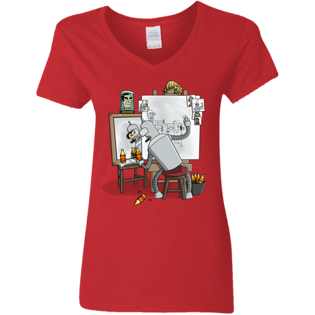 T-Shirts Red / S Retrato de un Robot Women's V-Neck T-Shirt