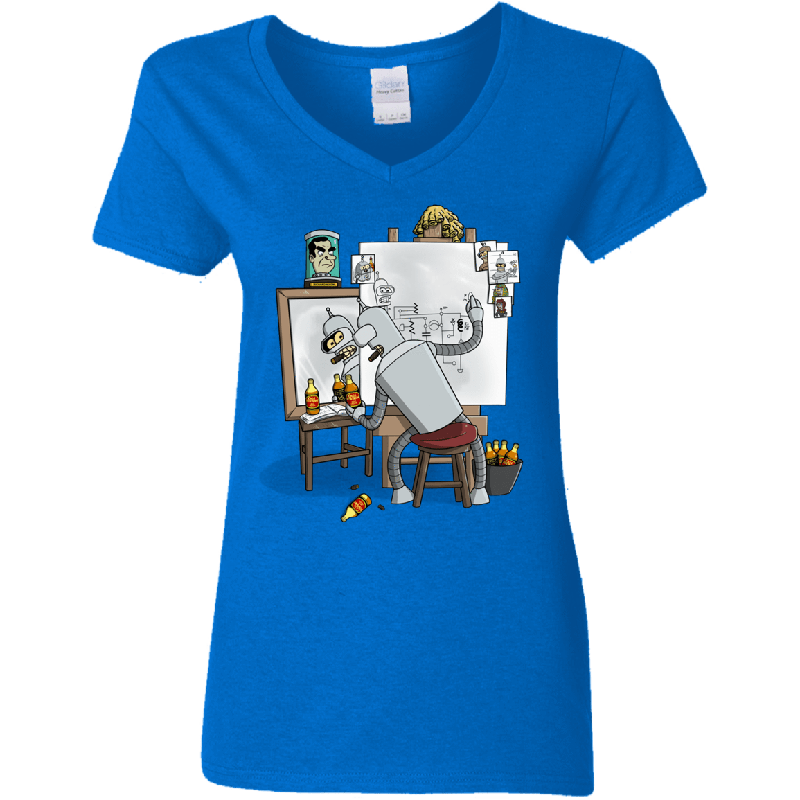 T-Shirts Royal / S Retrato de un Robot Women's V-Neck T-Shirt