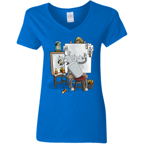 T-Shirts Royal / S Retrato de un Robot Women's V-Neck T-Shirt