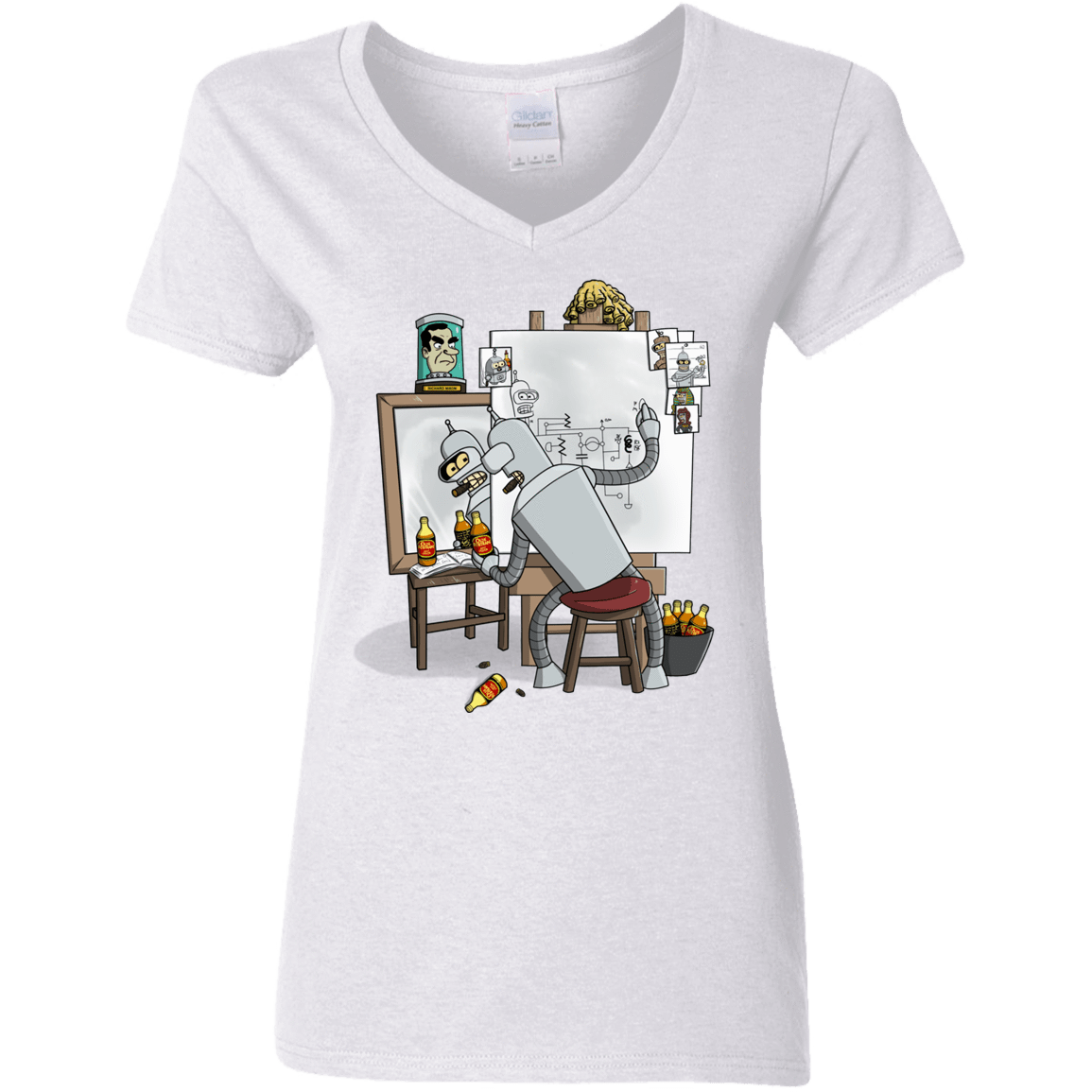 T-Shirts White / S Retrato de un Robot Women's V-Neck T-Shirt