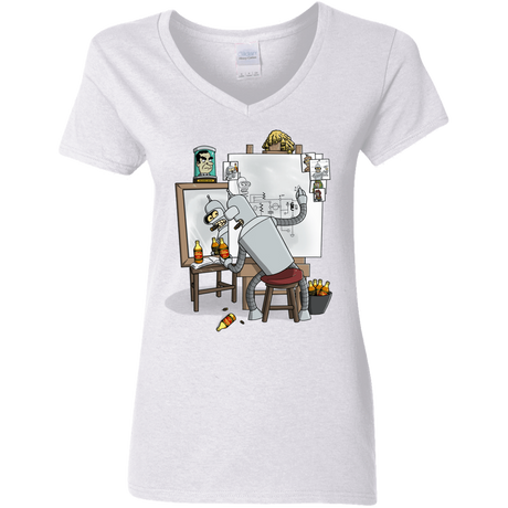 T-Shirts White / S Retrato de un Robot Women's V-Neck T-Shirt