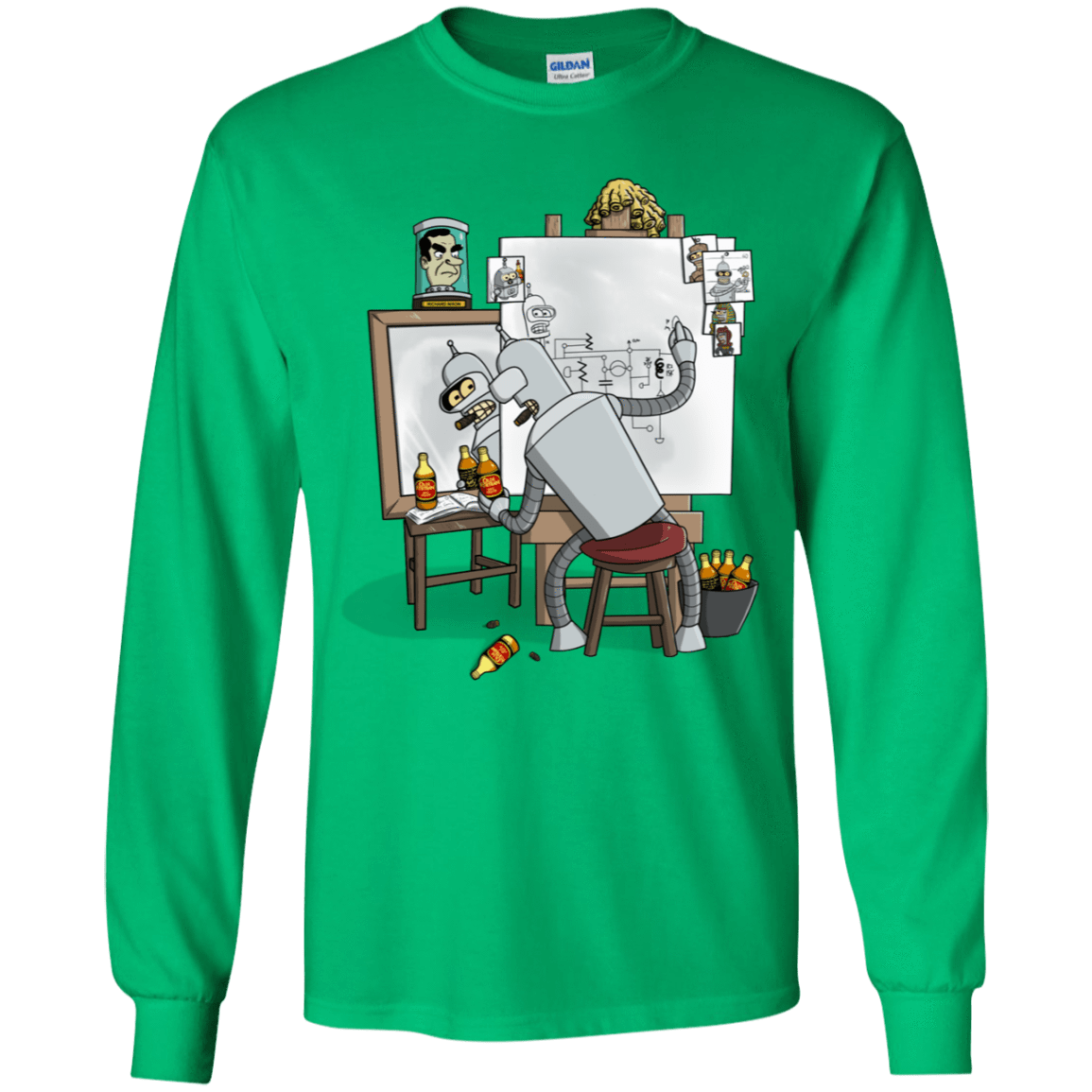 T-Shirts Irish Green / YS Retrato de un Robot Youth Long Sleeve T-Shirt