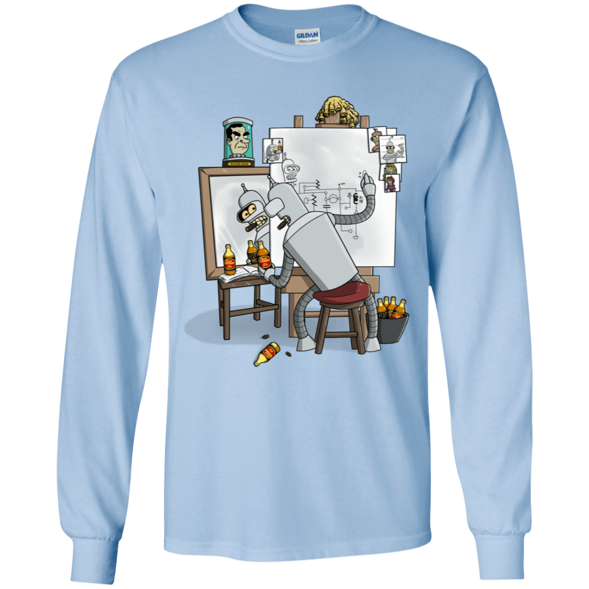 T-Shirts Light Blue / YS Retrato de un Robot Youth Long Sleeve T-Shirt