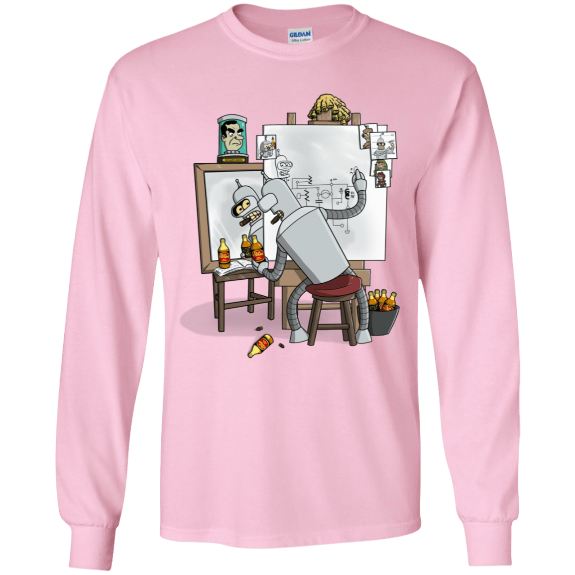 T-Shirts Light Pink / YS Retrato de un Robot Youth Long Sleeve T-Shirt