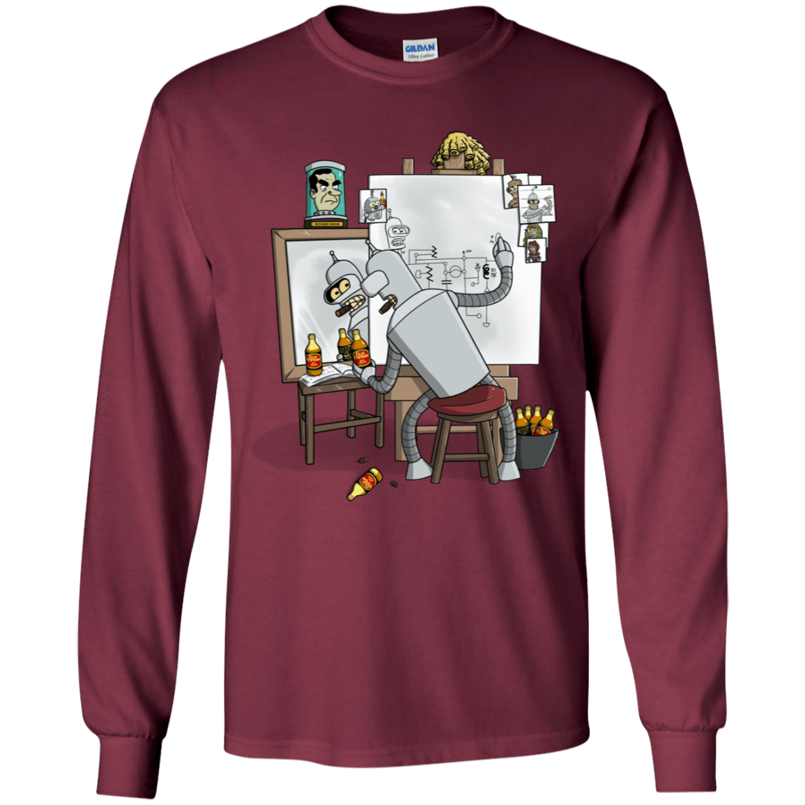 T-Shirts Maroon / YS Retrato de un Robot Youth Long Sleeve T-Shirt