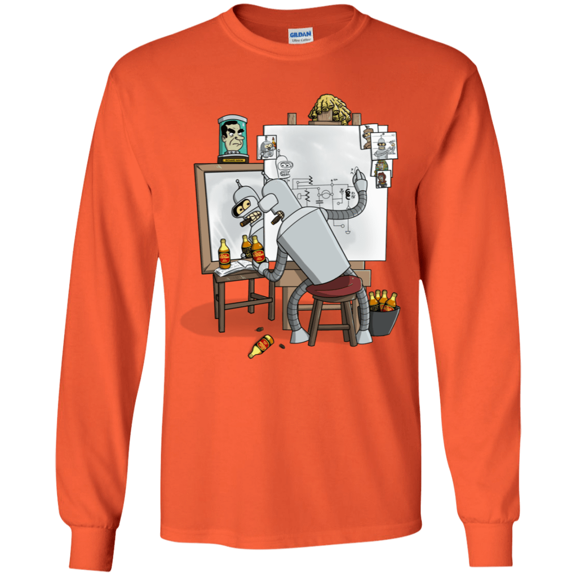 T-Shirts Orange / YS Retrato de un Robot Youth Long Sleeve T-Shirt