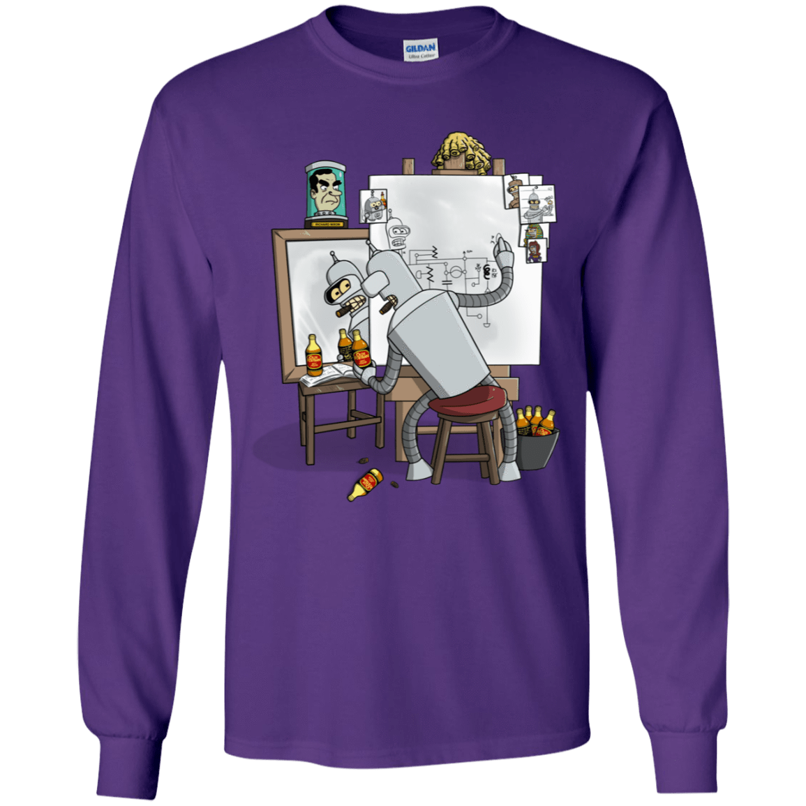 T-Shirts Purple / YS Retrato de un Robot Youth Long Sleeve T-Shirt